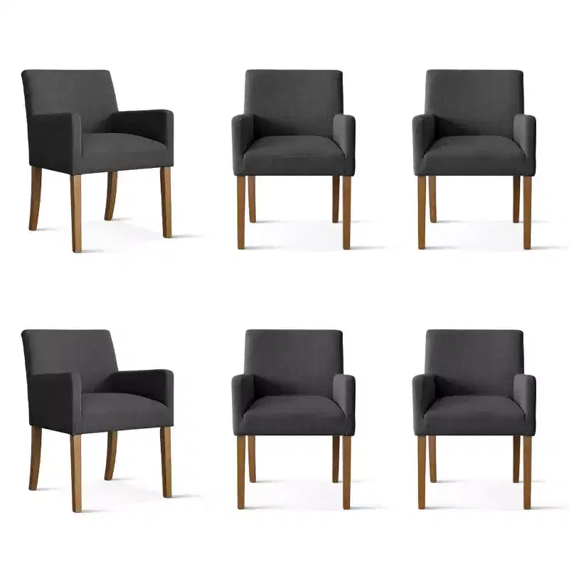6er-Set gepolsterte Esszimmerstühle mit Armlehnen, moderne Leinen-Sessel mit Holzbeinen, Akzentstühle für Esszimmer und Wohnzimmer – Panipeachy