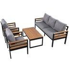 4-teiliges Gartensofaset für 5 Personen mit Couchtisch aus Massivholz und abnehmbaren Kissen