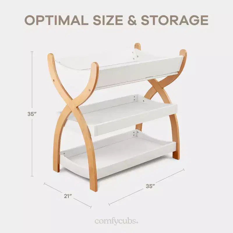 Comfy Cubs commode voor baby's - stevige houten constructie, tijdloze uitstraling met twee open planken voor babybenodigdheden