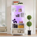 Armoire de rangement haute de 71 pouces AMERLIFE avec éclairage LED, grande bibliothèque avec portes en verre acrylique