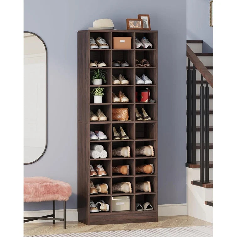 Meuble à chaussures haut pour 30 paires, étagère de rangement blanche en bois à 10 niveaux pour placard et entrée – 10 niveaux