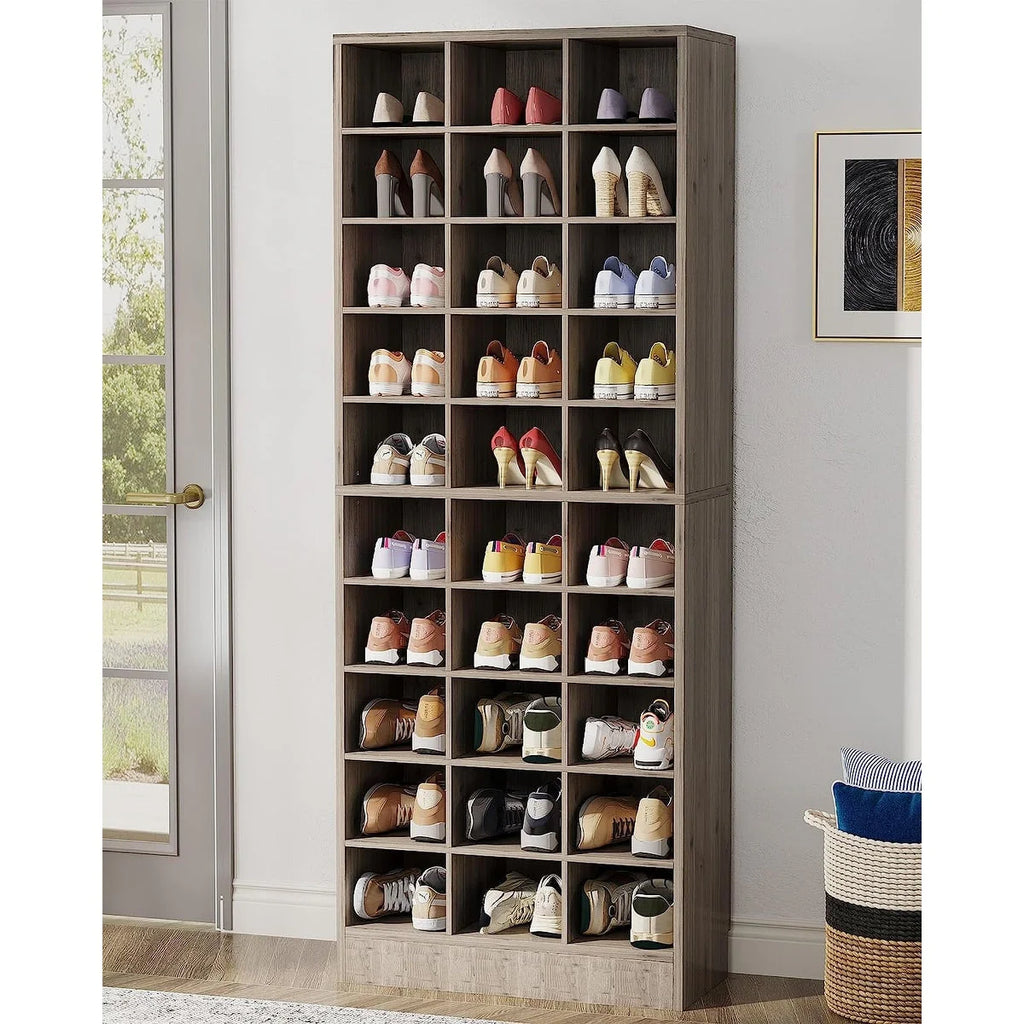 Meuble à chaussures haut pour 30 paires, étagère de rangement blanche en bois à 10 niveaux pour placard et entrée – 10 niveaux