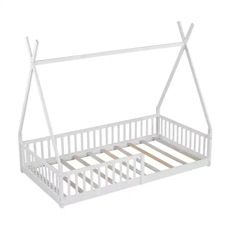 Letto a pavimento per bambini, letti a tenda singoli, letto Montessori a pavimento con doghe e sponde, struttura letto a casetta in legno per bambini e bambine