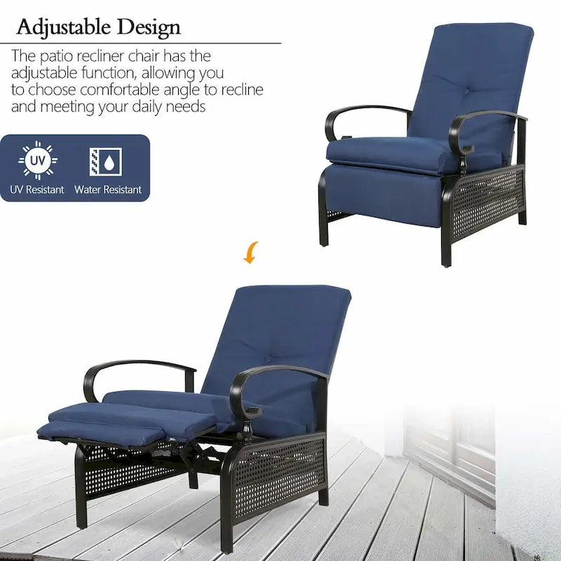 Verstellbarer Relaxsessel für die Terrasse, Lounge-Sofa mit Kissen - 38 (T) x 26.5 (B) x 38.5 (H) ZOLL