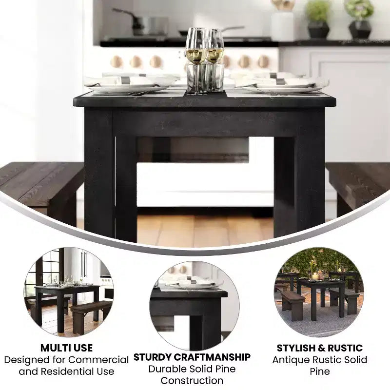 Mesa de comedor rústica Flash Furniture de pino macizo, rectangular, de 46 x 30