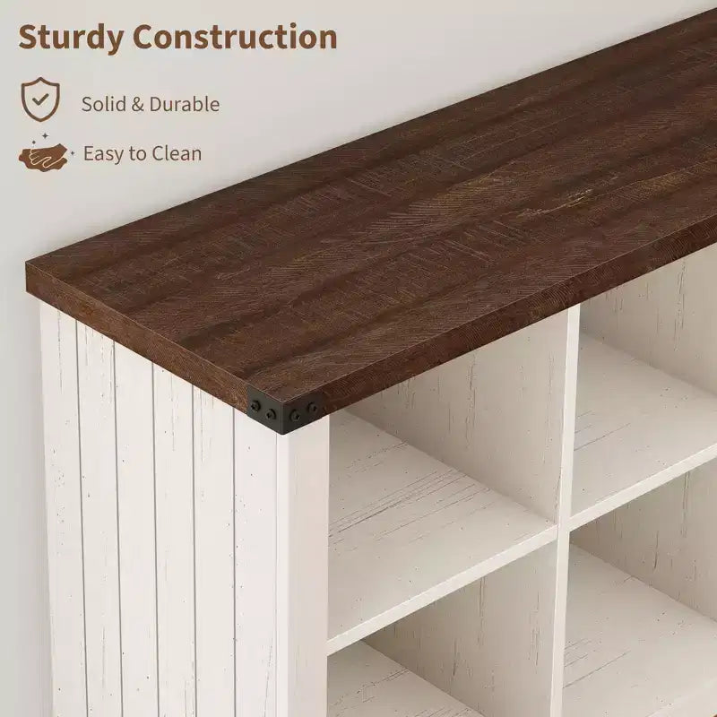 Libreria organizer con 8 scomparti, mobile orizzontale in stile rustico, libreria in legno da 62 pollici con vani portaoggetti per ingresso, libreria lunga e bassa per soggiorno