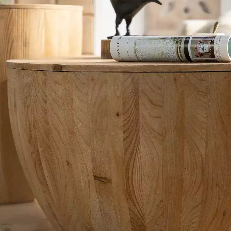 Tavolino da caffè rotondo retrò con contenitore, realizzato in legno, adatto per soggiorno, sala da pranzo o ufficio.