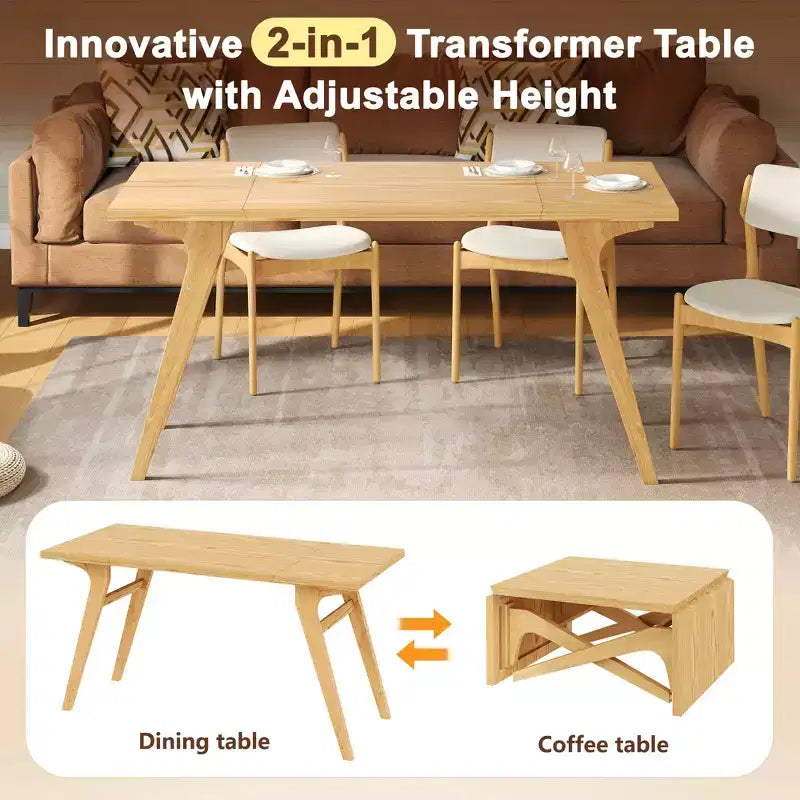 Tavolino da caffè 2 in 1, tavolo da pranzo allungabile, tavolo ad altezza regolabile per casa e ufficio, salvaspazio - ModernLuxe