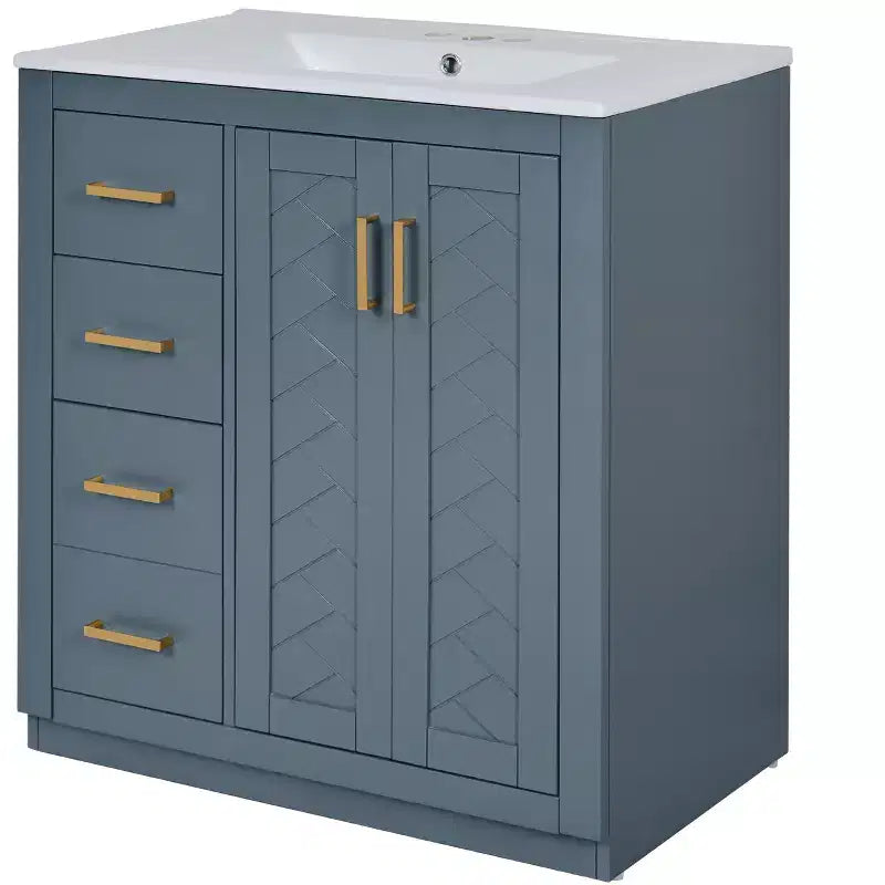 Meuble-lavabo de salle de bains de 30 po à lavabo simple, avec armoire et 3 tiroirs – noir / bleu / vert / indigo / blanc
