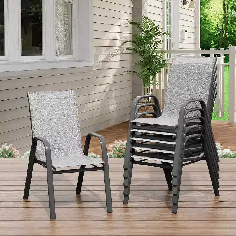 Sillas de patio, juego de 4/6 sillas de comedor apilables para exteriores, ligeras y resistentes a todo tipo de clima, de textileno, con reposabrazos, para jardín y zona de piscina