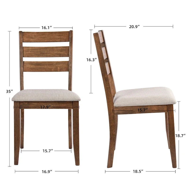 5-teiliges Esszimmerset aus Massivholz, 47L (1 Tisch + 4 Stühle mit Sprossenlehne)