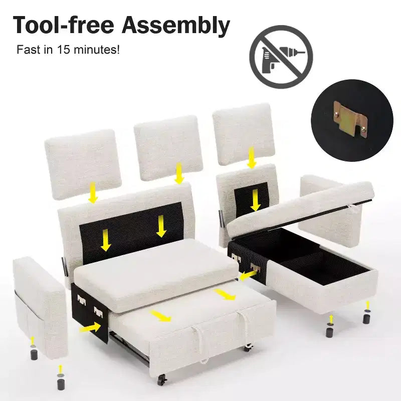 Dyonery 81-Sitzer-Schlafsofa, L-förmiges Ausziehsofa mit wendbarer Recamiere mit Stauraum, USB-Anschluss und verstellbarer Rückenlehne