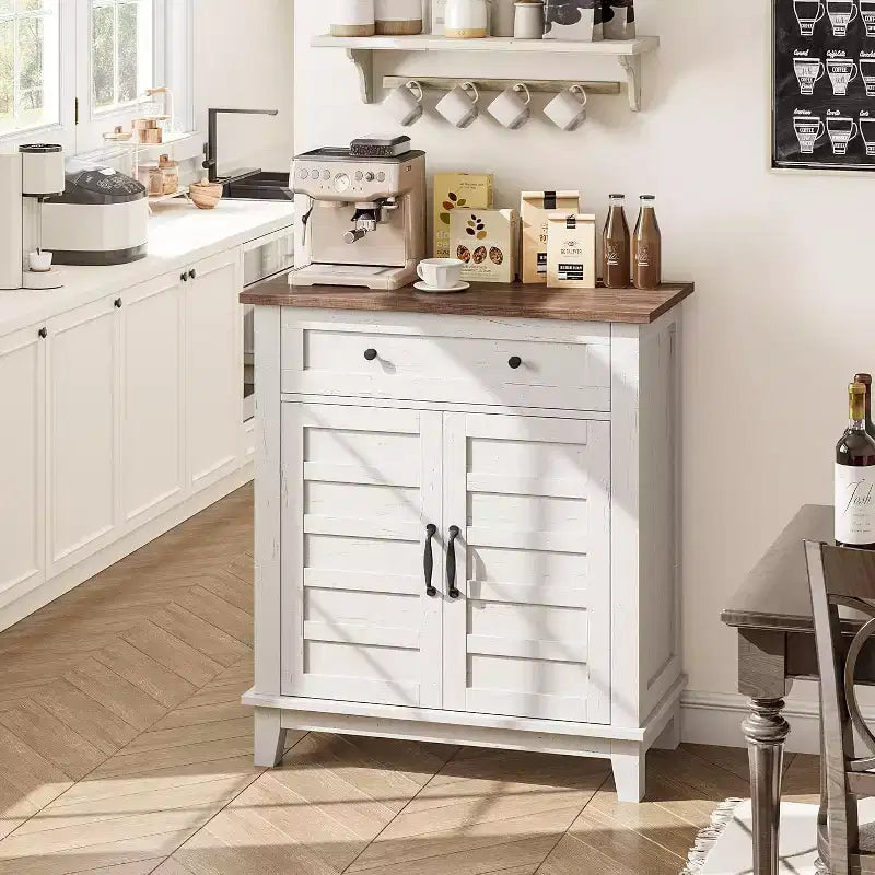 Rustieke opbergkast van 31,5 inch met deuren met latten, 3 verstelbare niveaus en dubbele deuren, voor keuken, eetkamer en thuiskantoor