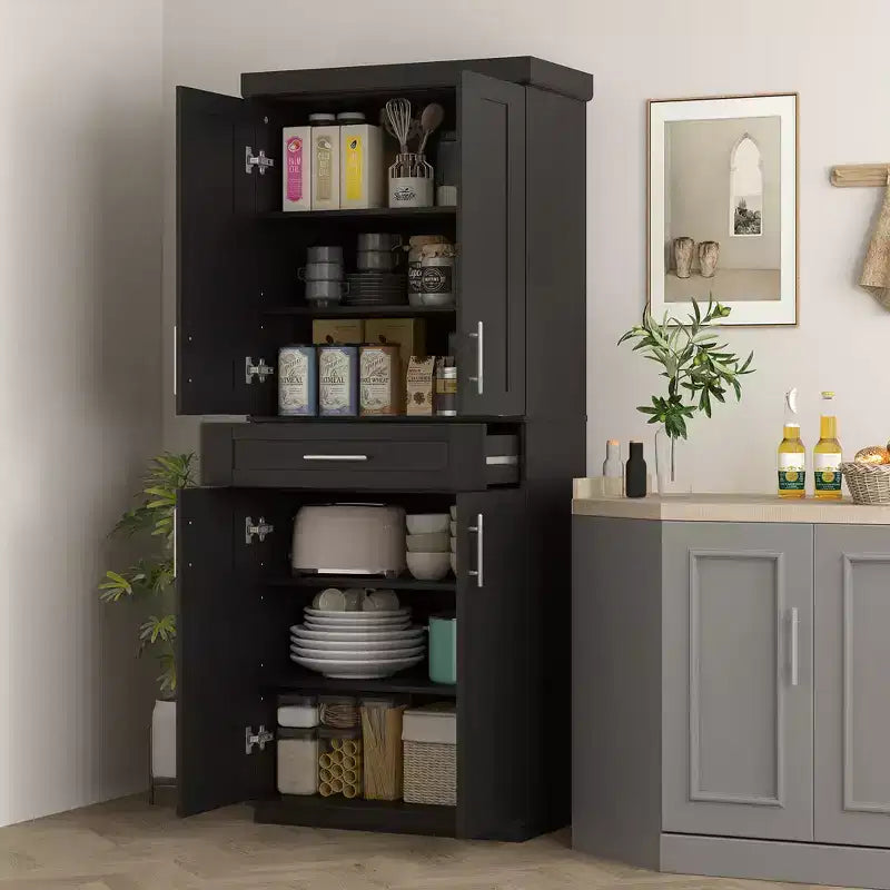 Dispensa da cucina moderna indipendente, mobiletto con ante e cassetto, ripiani regolabili