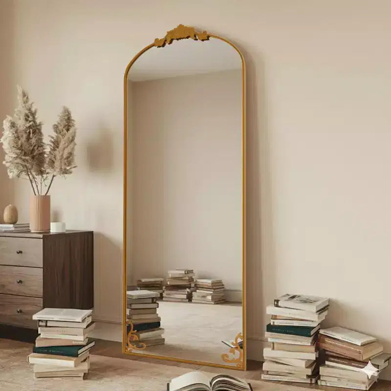 65x22 Obloukové celoplošné kovové zrcadlo ve vintage stylu, barokní design, starožitně zlaté