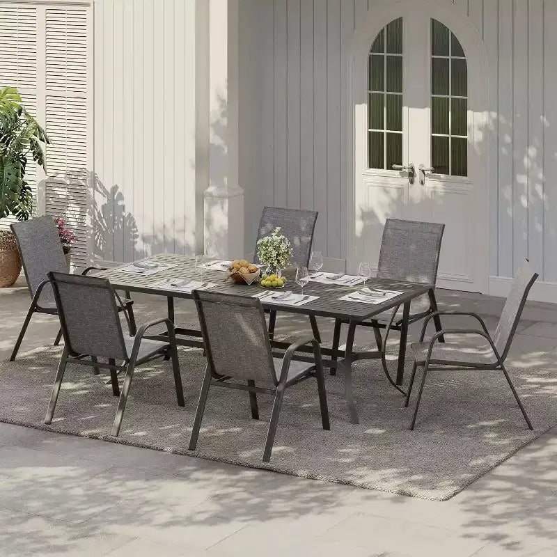 Sillas de patio, juego de 4/6 sillas de comedor apilables para exteriores, ligeras y resistentes a todo tipo de clima, de textileno, con reposabrazos, para jardín y zona de piscina
