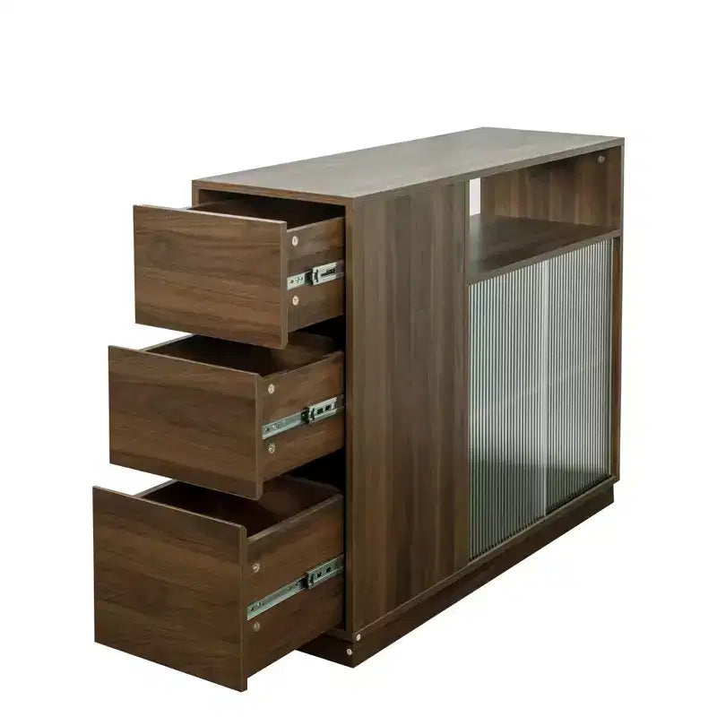 GDFStudio Hikaru modern dressoir met schuifdeuren van glas en laden