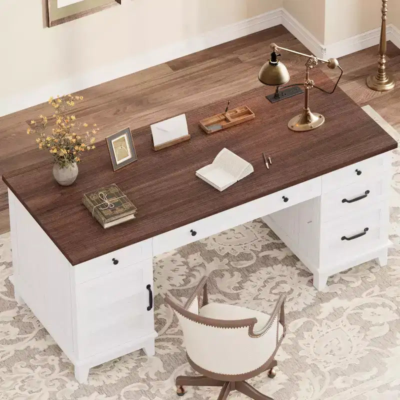 60-Zoll-Chef-Schreibtisch mit Schubladen, Homeoffice-Schreibtisch mit Ladestation, hölzerner Computer- und Schreibschreibtisch für das Arbeitszimmer, Konferenztisch für das Wohnzimmer
