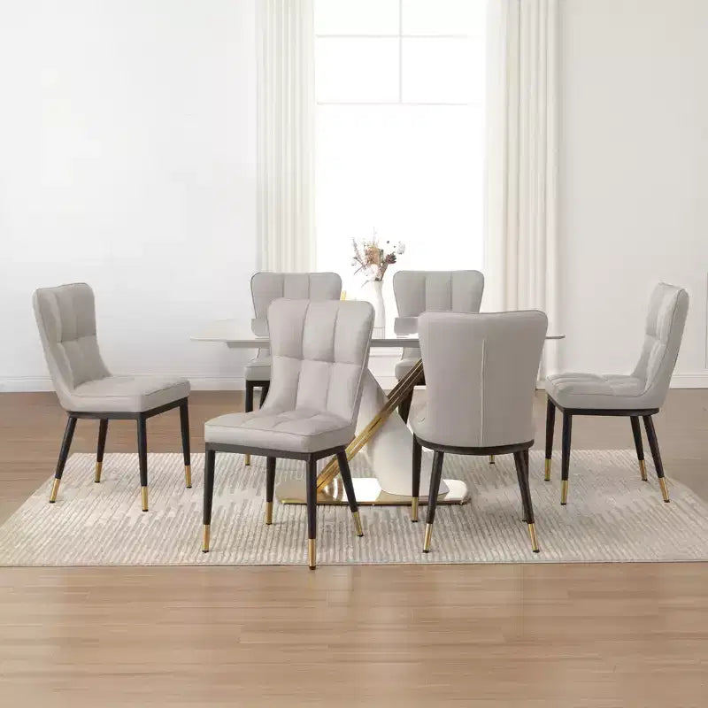 Bekrvio Esszimmerstuhl-Set mit 6 Stühlen, moderne gepolsterte Sitze aus Kunstleder mit hoher Rückenlehne, Metallbeine, armlehnenlose Küchenstühle für Ess- und Wohnzimmer