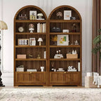 Libreria ad arco da 72" con cassetto contenitore, mobile espositore moderno in legno a 6 ripiani con scaffali aperti e cassetto inferiore, anta curva