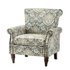 Araceli traditionele houten bloemenfauteuil met bekleding, hoge rugleuning en sierspijkerrand| ART OF LIVING DESIGNS
