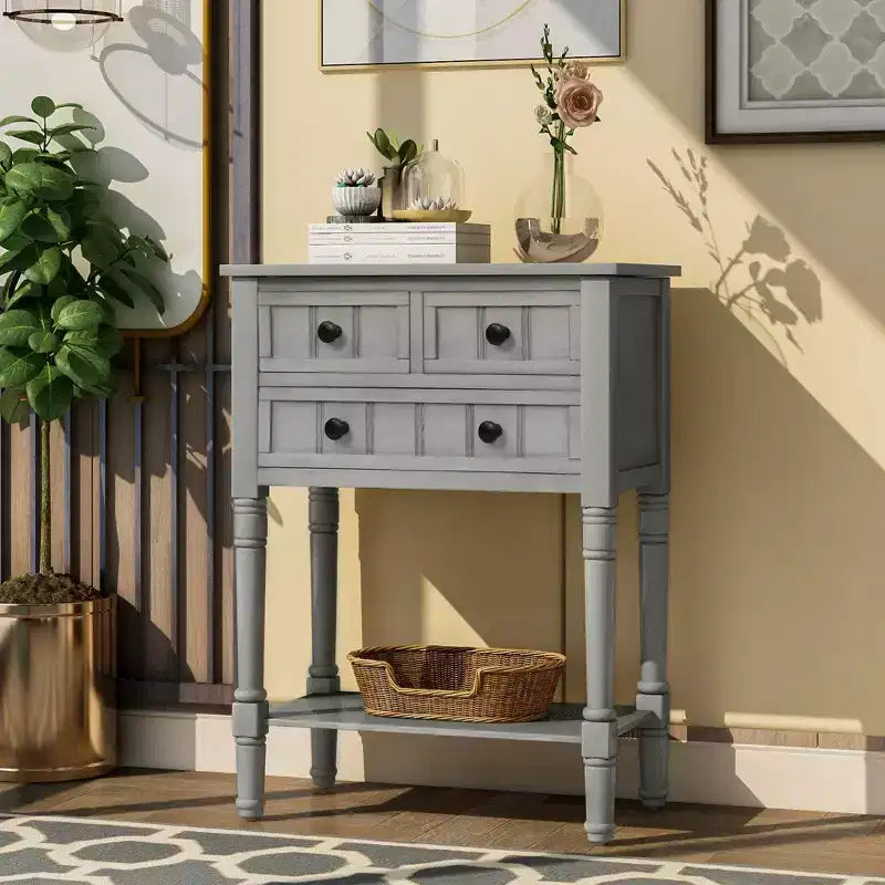 Στενό τραπέζι εισόδου 23.7in με 3 συρτάρια και ράφι, τραπέζι καναπέ για μικρούς χώρους, χωλ εισόδου ή σαλόνι