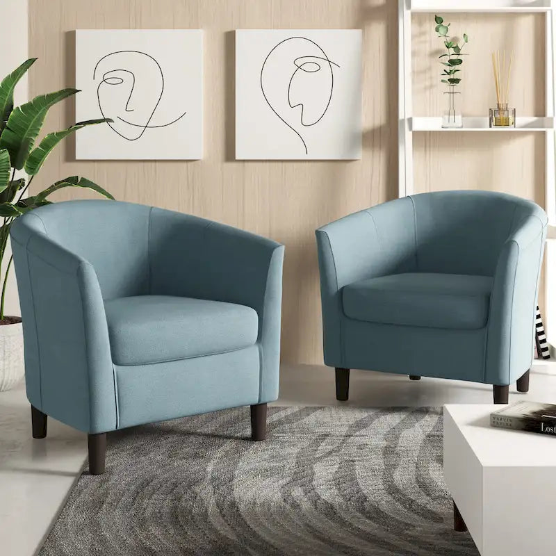 2er-Set moderne Leinen-Sessel im Fassdesign, Clubsessel