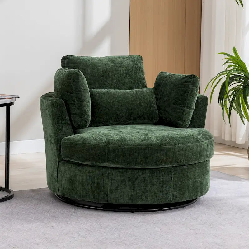 Sillón decorativo giratorio tapizado de 42.3W con 4 cojines y otomana de almacenamiento en forma de media luna