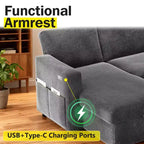 2-in-1-Ausziehsofa mit Stauraum und Ottomane, Chenille-Ecksofa mit USB-Anschlüssen für das Wohnzimmer