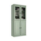 Armario despensa 100 % de madera maciza con puertas de vidrio esmerilado, puertas sólidas, 2 cajones y estantes ajustables