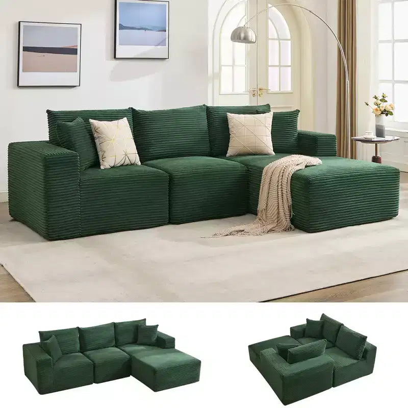 Sofá moderno 108, sofá tapizado de 3 plazas en forma de L con cojines, asiento profundo, no requiere montaje