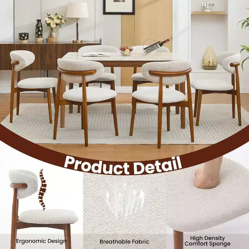Juego de 4 sillas de comedor, sillas tapizadas modernas de mediados de siglo para el comedor, sillas de cocina estilo granja con asiento de tela acolchada y patas de madera, beige