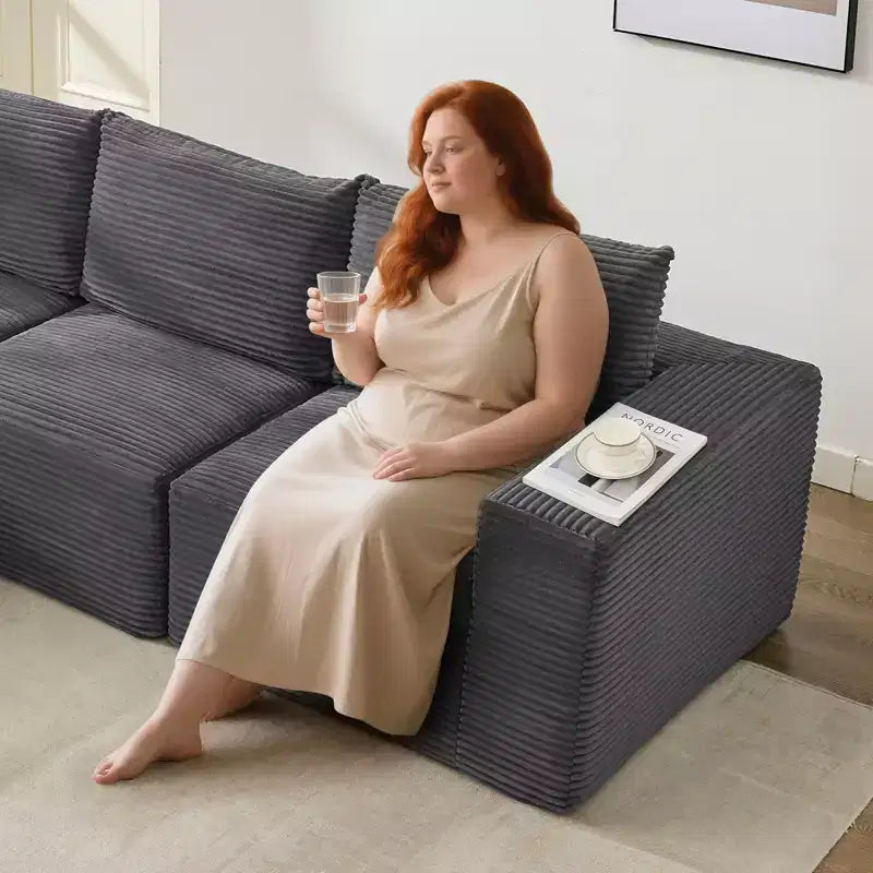 Sofá moderno 108, sofá tapizado de 3 plazas en forma de L con cojines, asiento profundo, no requiere montaje