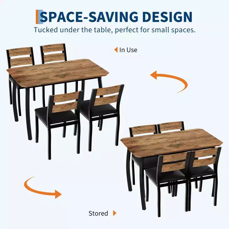 5-teiliges Küchentisch- und Stuhlset mit Metallgestell und abgeschrägtem Design