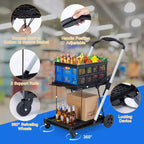 Carrelli pieghevoli per la spesa a 2 livelli, portata di 198 libbre, carrello portaspesa pieghevole e portatile con ruote e cassa rimovibile per centro commerciale e mercato, blu