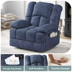 Blauwe extra grote relaxfauteuil met schommelmechanisme en chenillebekleding