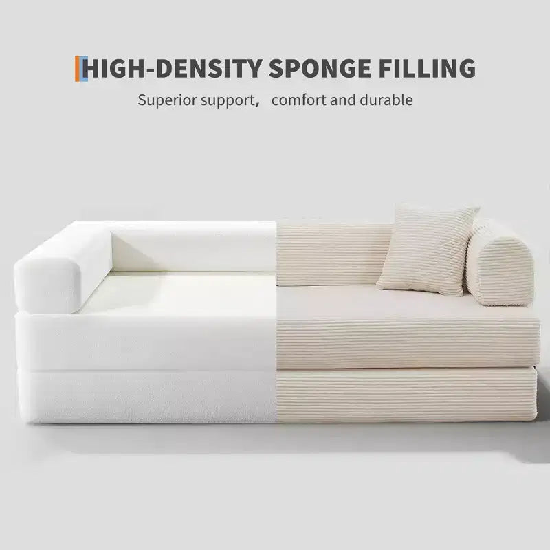 Sofá cama convertible 4 en 1, colchón de suelo plegable de pana sin armazón de 79 pulgadas con almohada, sofá biplaza sin montaje para apartamentos pequeños
