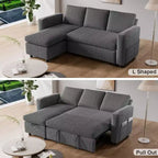 Sofá cama extraíble 2 en 1 Dyonery con chaise longue con almacenamiento, sofá seccional de pana C con puertos USB para sala de estar