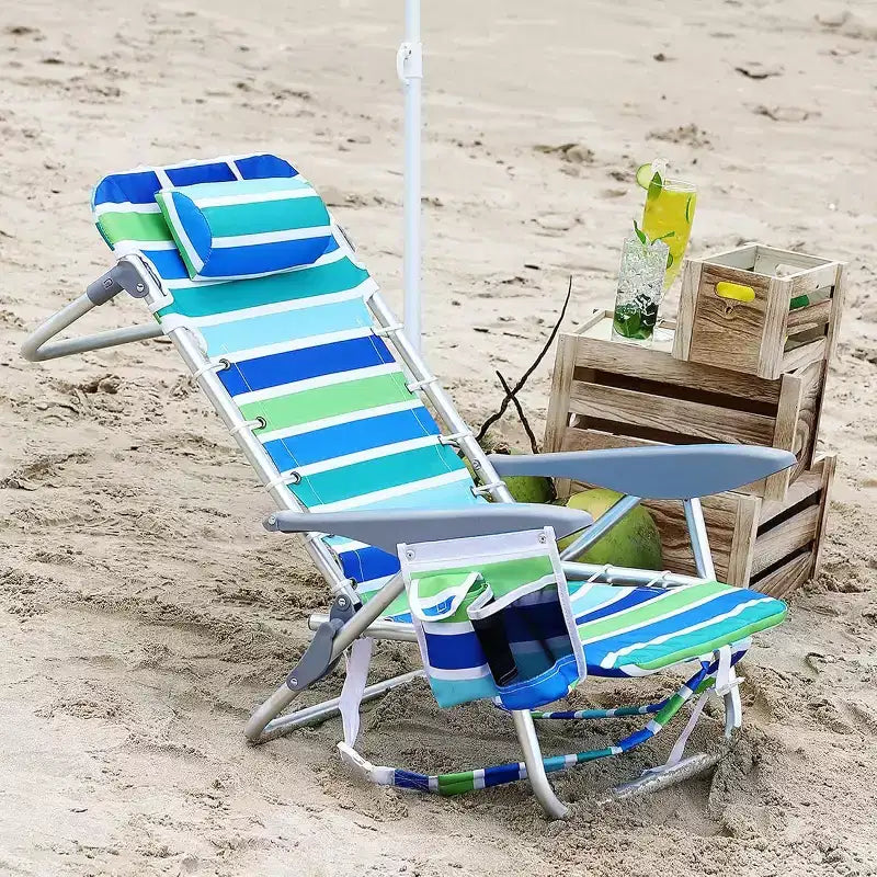 Set da 2 sedie da spiaggia leggere Acekool trasportabili come zaino, pieghevoli in 5 posizioni e reclinabili completamente, per adulti, con cinghie, portabicchiere e portaasciugamano, supportano fino a 300 libbre