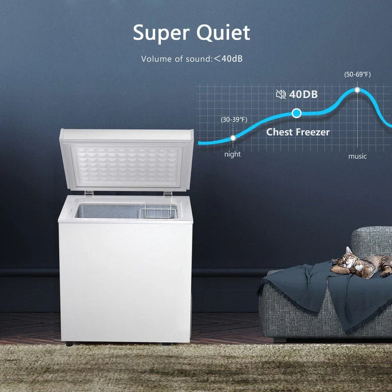 Gefriertruhe mit 51 l Fassungsvermögen, herausnehmbarem Korb, Bodenablauf, 7-stufigem Thermostat und freistehendem Design für Haus und Wohnung