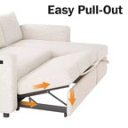 2-in-1-Ausziehsofa mit Stauraum und Ottomane, Chenille-Ecksofa mit USB-Anschlüssen für das Wohnzimmer