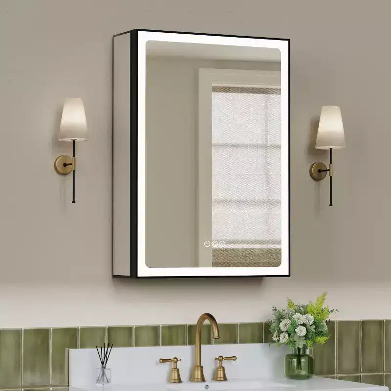 Armadietto da bagno con specchio LED, installazione a parete o a incasso, luce dimmerabile, antiappannamento e ripiani regolabili