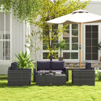 Ensemble de canapé en rotin de 4 pièces, salon de jardin en résine tressée avec causeuse, fauteuils et table basse avec plateau en verre pour l’extérieur