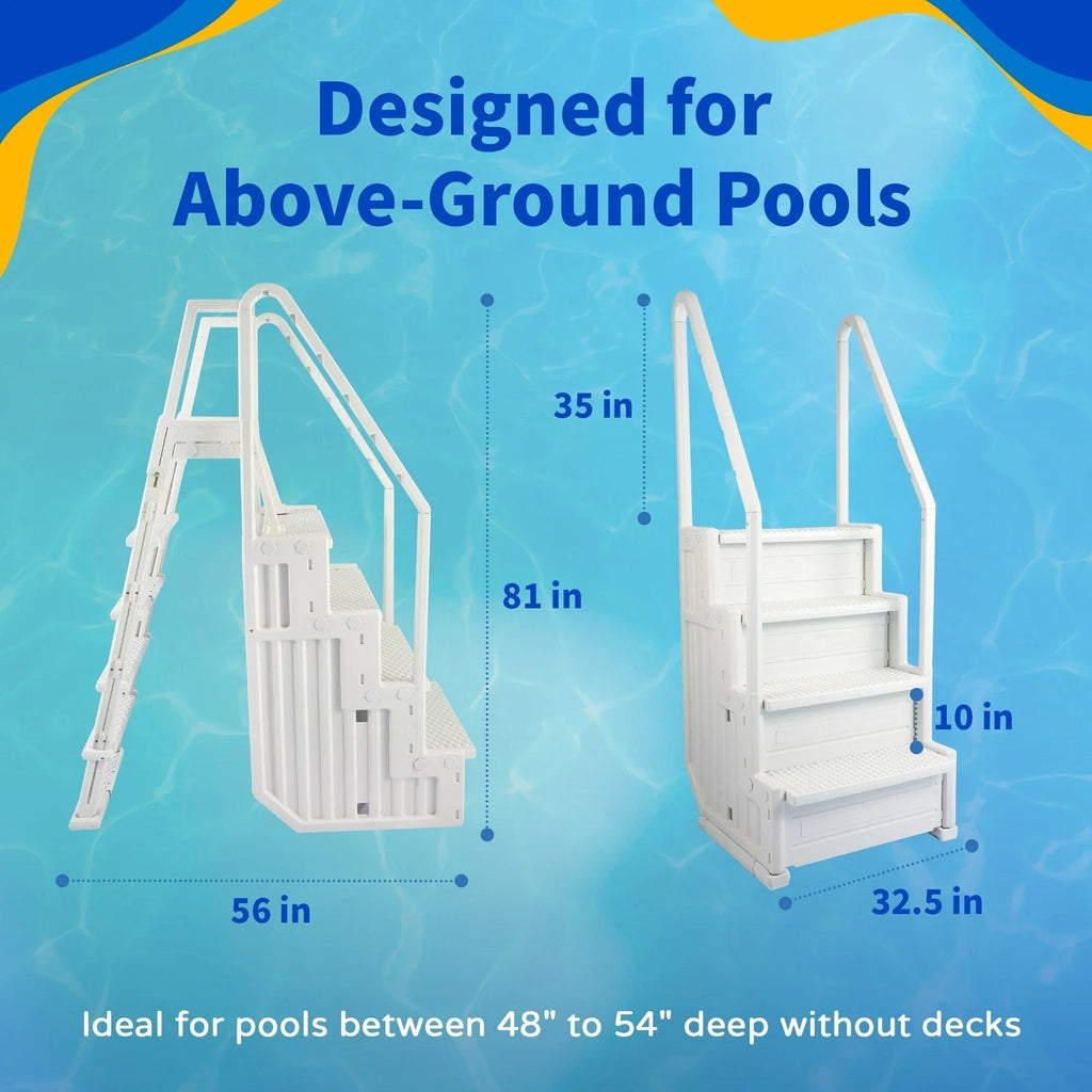 Scaletta Blue Wave Easy Pool Step con scala esterna per piscine fuori terra - 32.5 in. W x 56 in. D x 81 in. H