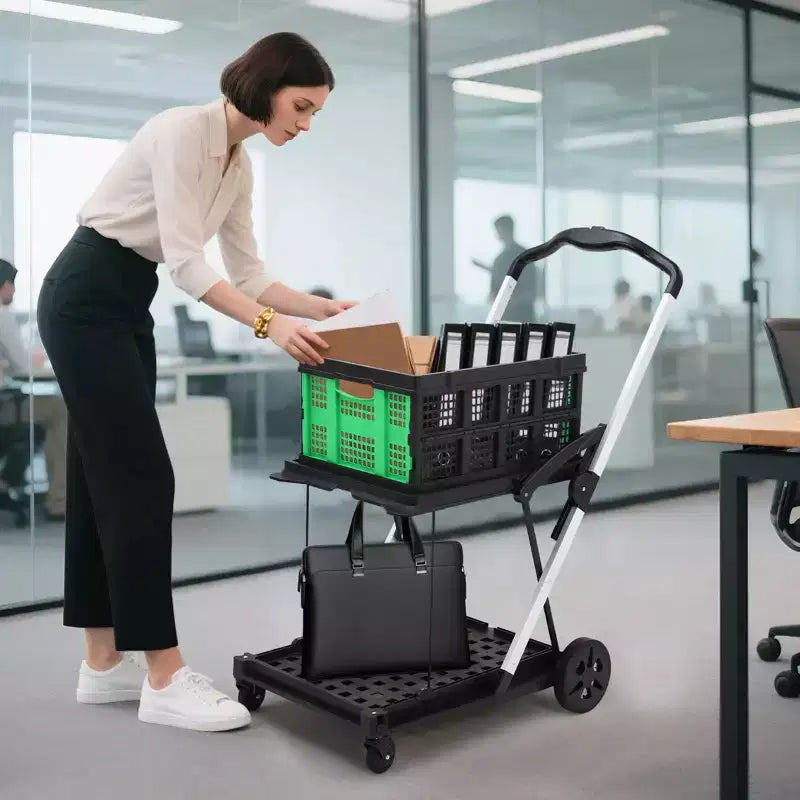 Carrelli pieghevoli per la spesa a 2 livelli, portata di 198 libbre, carrello portaspesa pieghevole e portatile con ruote e cassa rimovibile per centro commerciale e mercato, blu