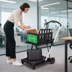 Carrelli pieghevoli per la spesa a 2 livelli, portata di 198 libbre, carrello portaspesa pieghevole e portatile con ruote e cassa rimovibile per centro commerciale e mercato, blu