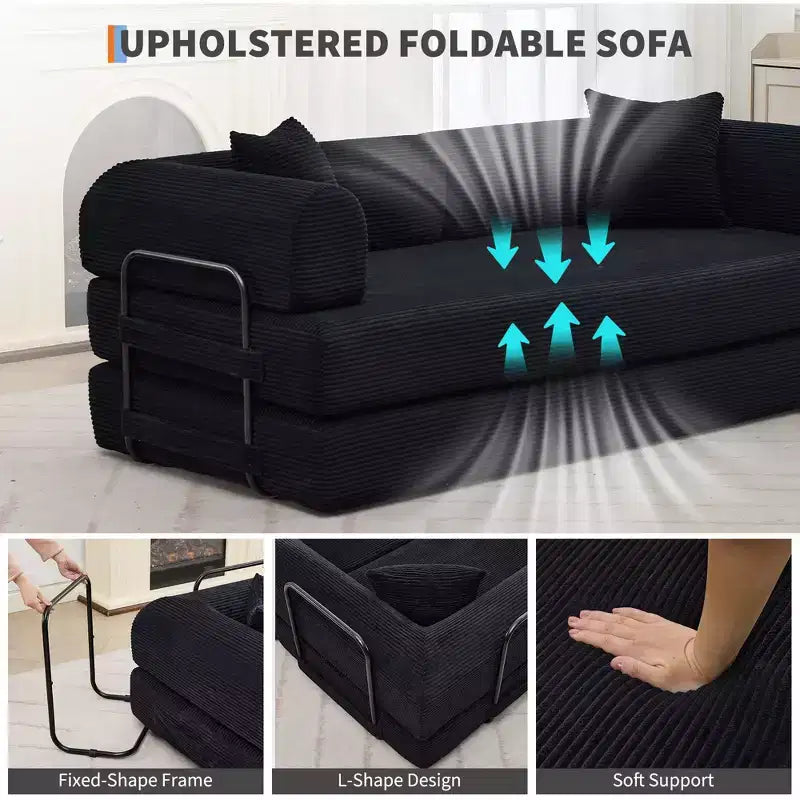 Sofá cama convertible 4 en 1, colchón de suelo plegable de pana sin armazón de 79 pulgadas con almohada, sofá biplaza sin montaje para apartamentos pequeños
