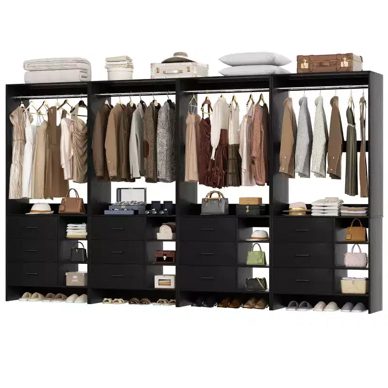 Set Besiost di 4 organizzatori per armadio con cassetti in legno e aste appendiabiti
