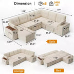 Divano componibile letto modulare Dyonery 112 con letto estraibile, divano componibile a U con contenitore, sedute extra larghe e profonde per il soggiorno