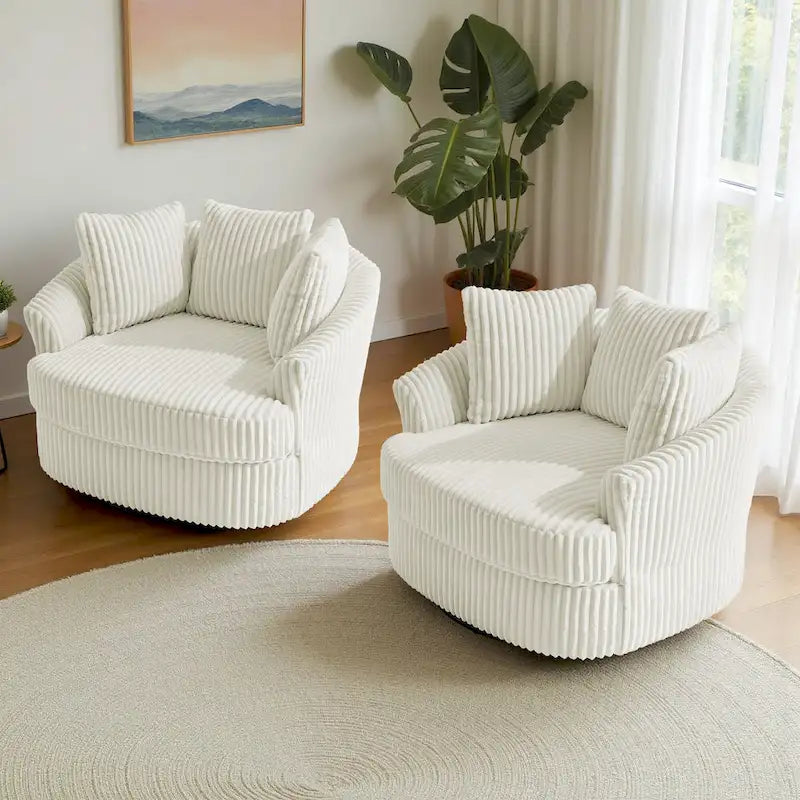 Set di 2 poltrone girevoli a conchiglia oversize da 43 W in morbido velluto a coste con cuscini
